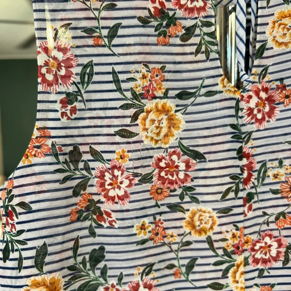 Cabi Penelope Flora Striped Tank Top Blouse Orange Blue White Green 5354 Sz S - Picture 8 of 8